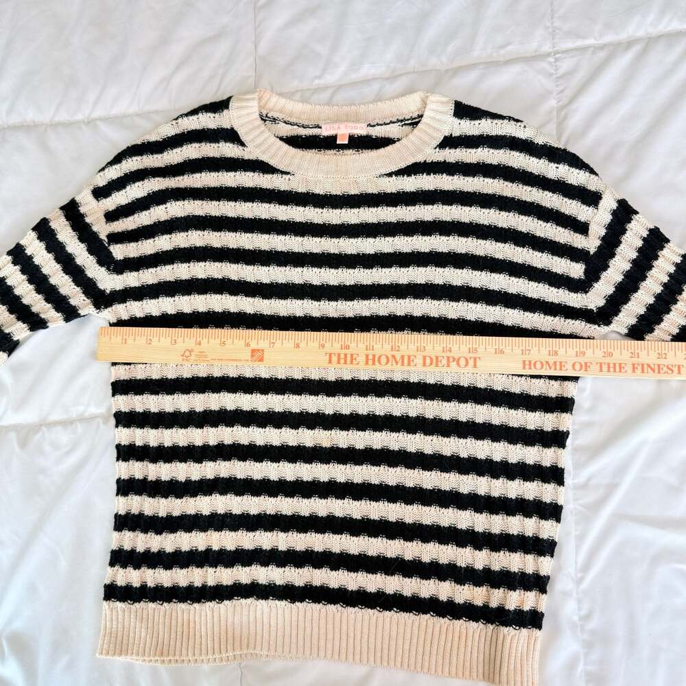 Lisa Todd Black and White Striped Pullover Sweater with Pink Heart Elbow Patches - Picture 6 of 16